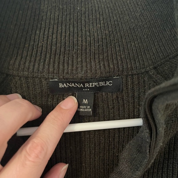 Banana Republic 1/4 Zip Knit Sweater Cropped Olive Green Women’s Medium - Picture 4 of 11